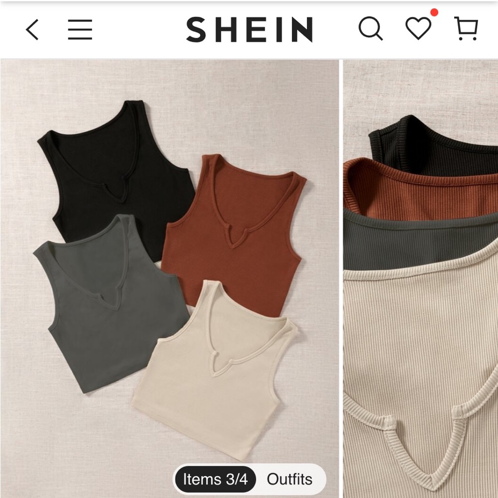 SHEIN 4 Pack Solid Notched Cropped Top